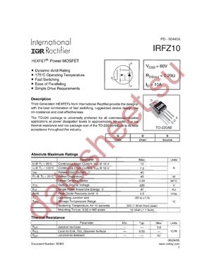 IRFZ10PBF datasheet  